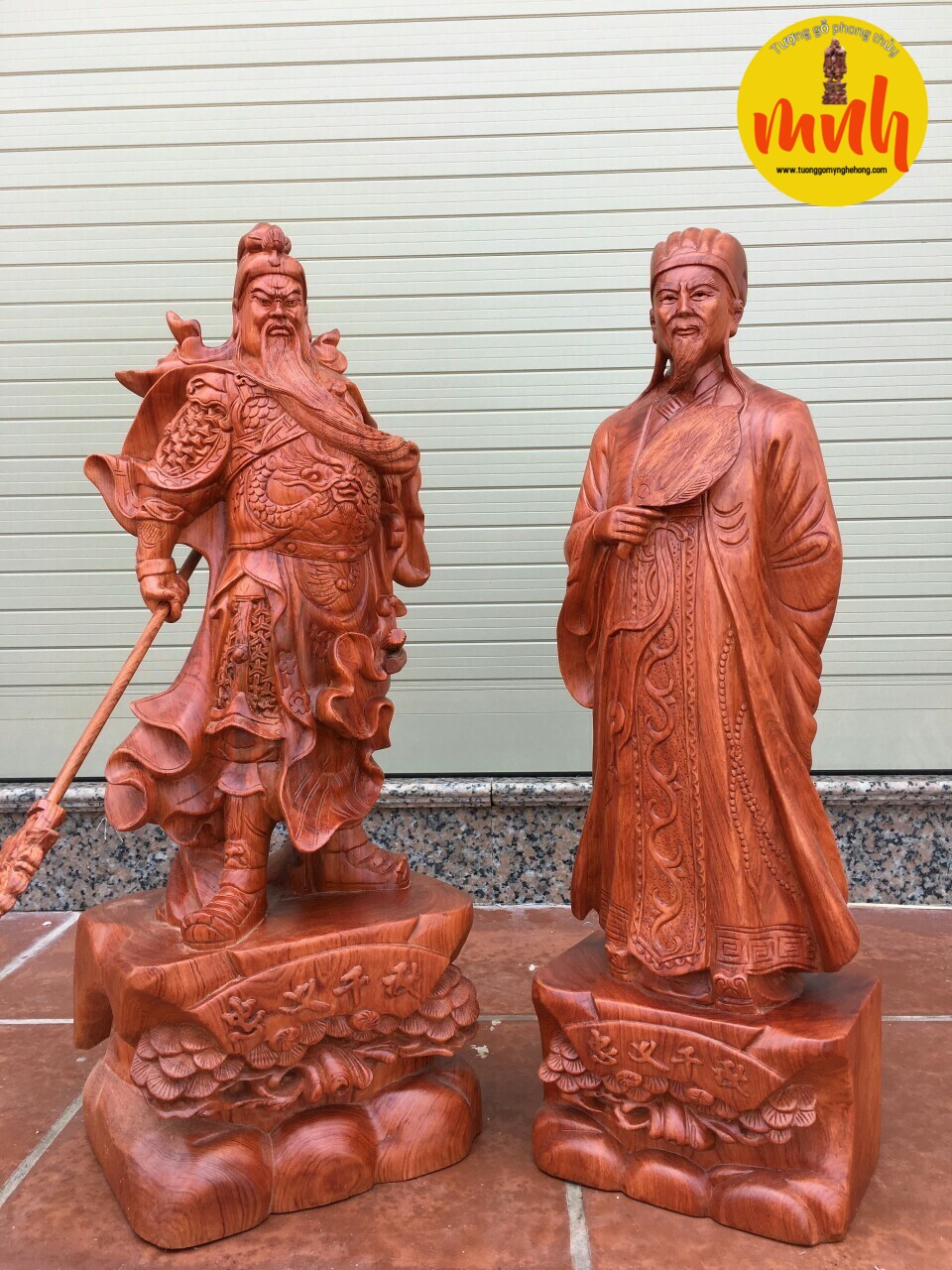 Cặp Tượng Quan Công Khổng Minh Gỗ Hương Đá Cao 50cm